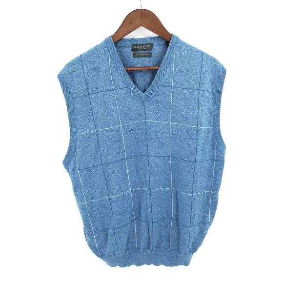 Lyle & Scott Scotland Blue & White Square Print Grandpa Sweater Vest Sz XL - Picture 1 of 8
